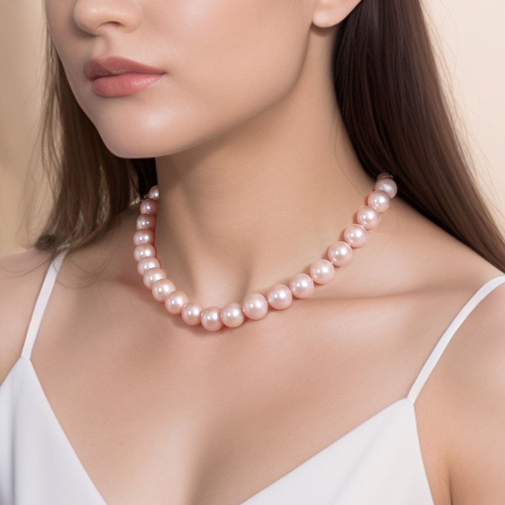 15-17” Peach Pearl & SS Shell deals Necklace